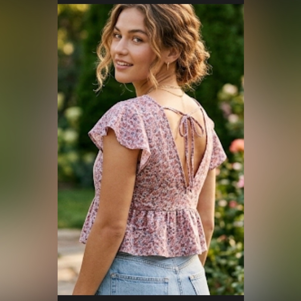 Abercrombie & Fitch Floral Tie Back Peplum Blouse Size Small